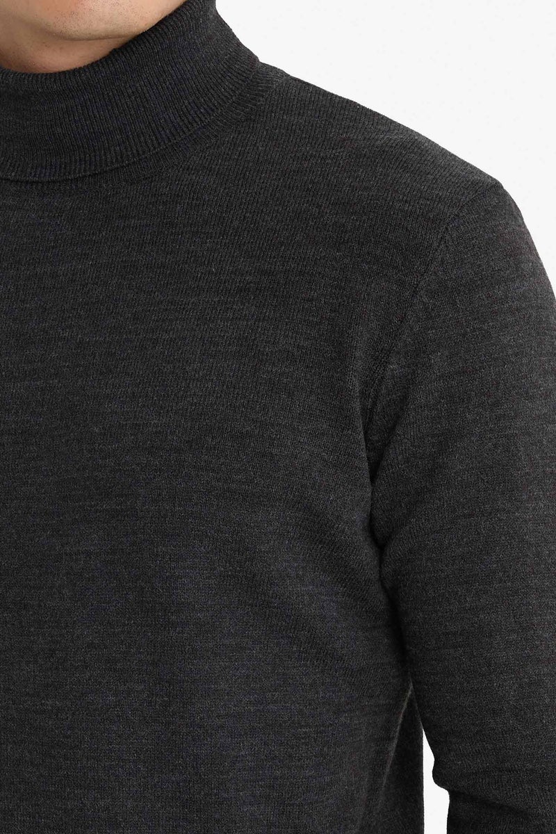 DeFacto Grey Man Slim Fit Turtleneck Knitwear Pullover Casual - Image 5